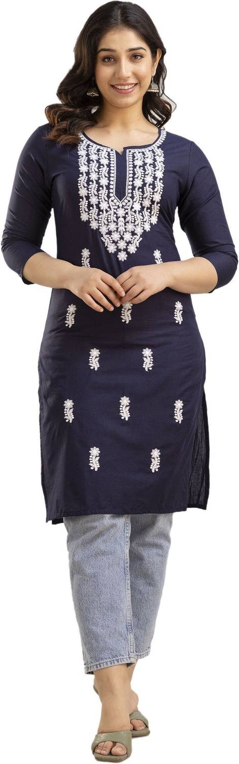 Gundia Fashion Women Embroidered Cotton Blend Straight Kurta (Dar