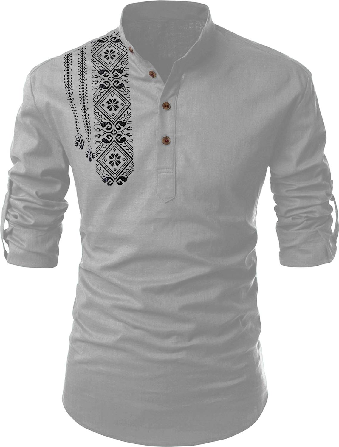 FINFOL Men Embroidered Straight Kurta Gray - Image 4