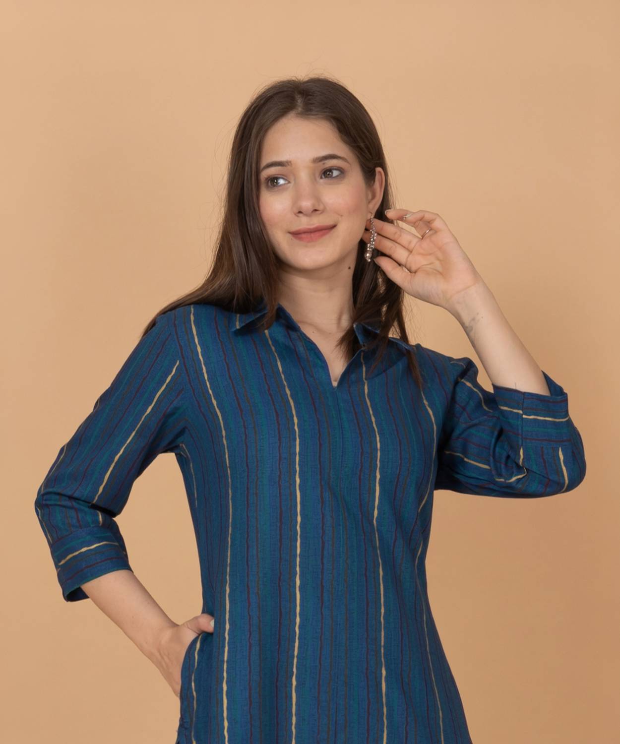 Rimeline Fashion Women Printed Pure Cotton A-line Kurta (Dark Blu