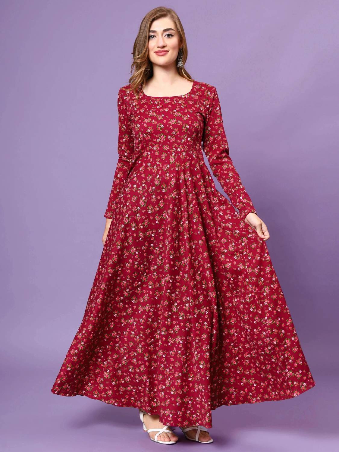 Dhakre fashion Women Floral Print Viscose Rayon Anarkali Kurta (M