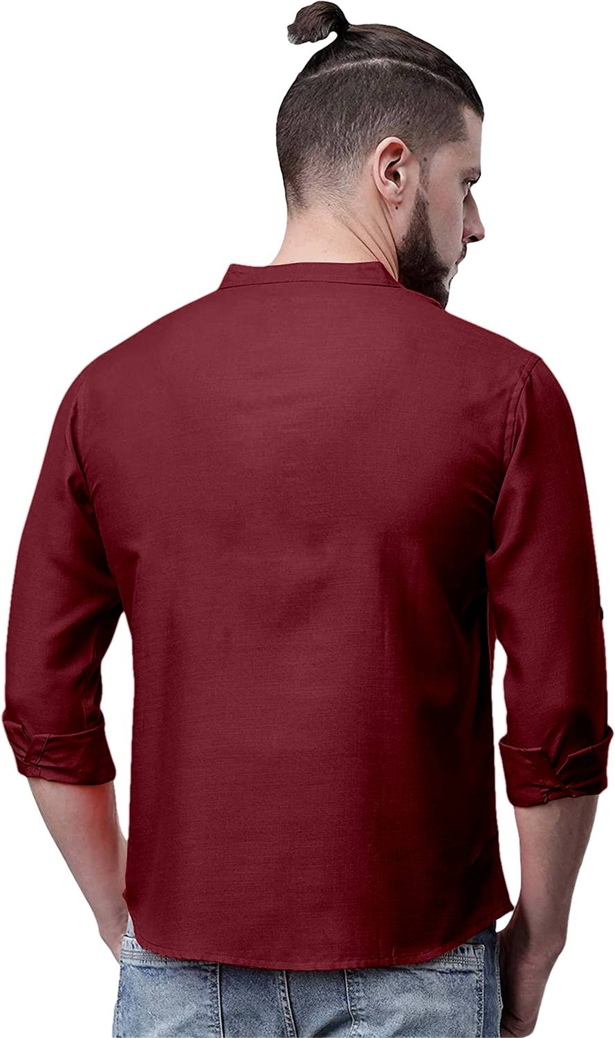 FOLGEN Men Red Straight Kurta - Image 3