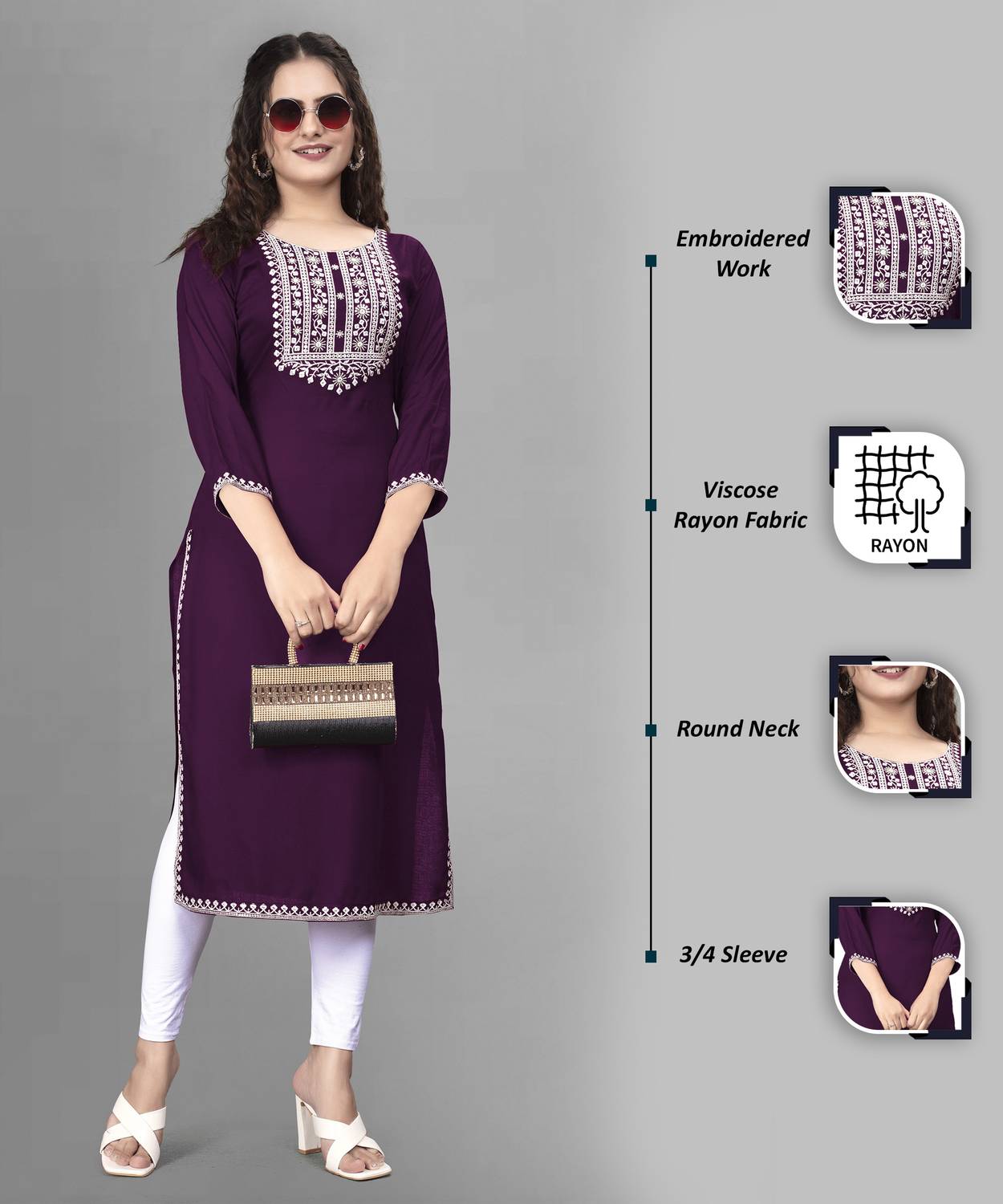 PATBRO Women Embroidered Viscose Rayon A-line Kurta (Multicolor)
