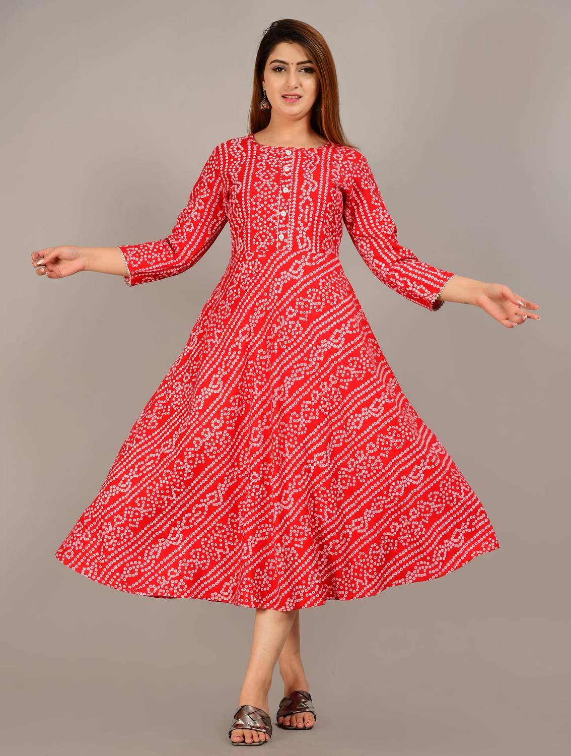 MEWEAR Women Bandhani Anarkali Kurta