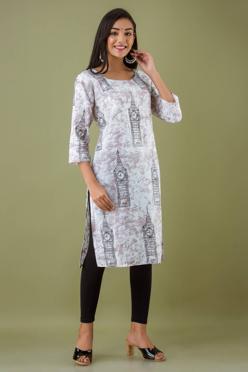 Surhi Women Printed Pure Cotton Straight Kurta (Grey)