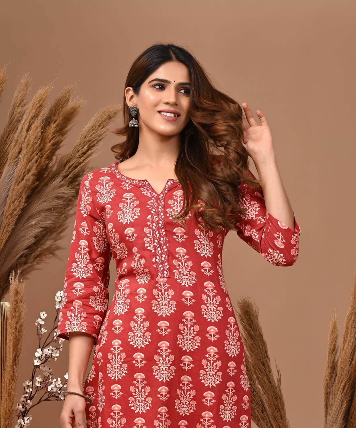 Rimeline Fashion Women Printed, Embroidered Pure Cotton Straight