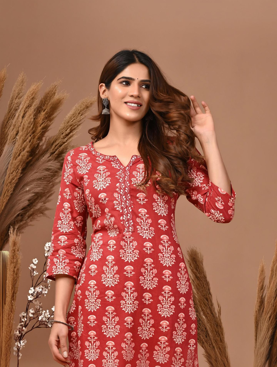 Image of Rimeline Fashion Women Printed, Embroidered Straight Kurta