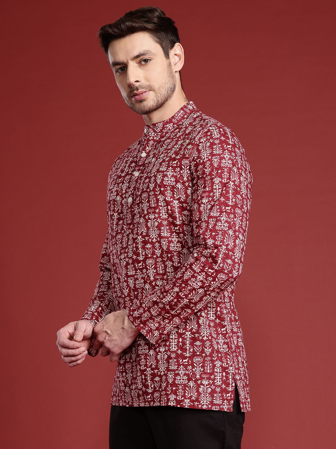 Image of ANOUK Men Floral Print A-line Kurta