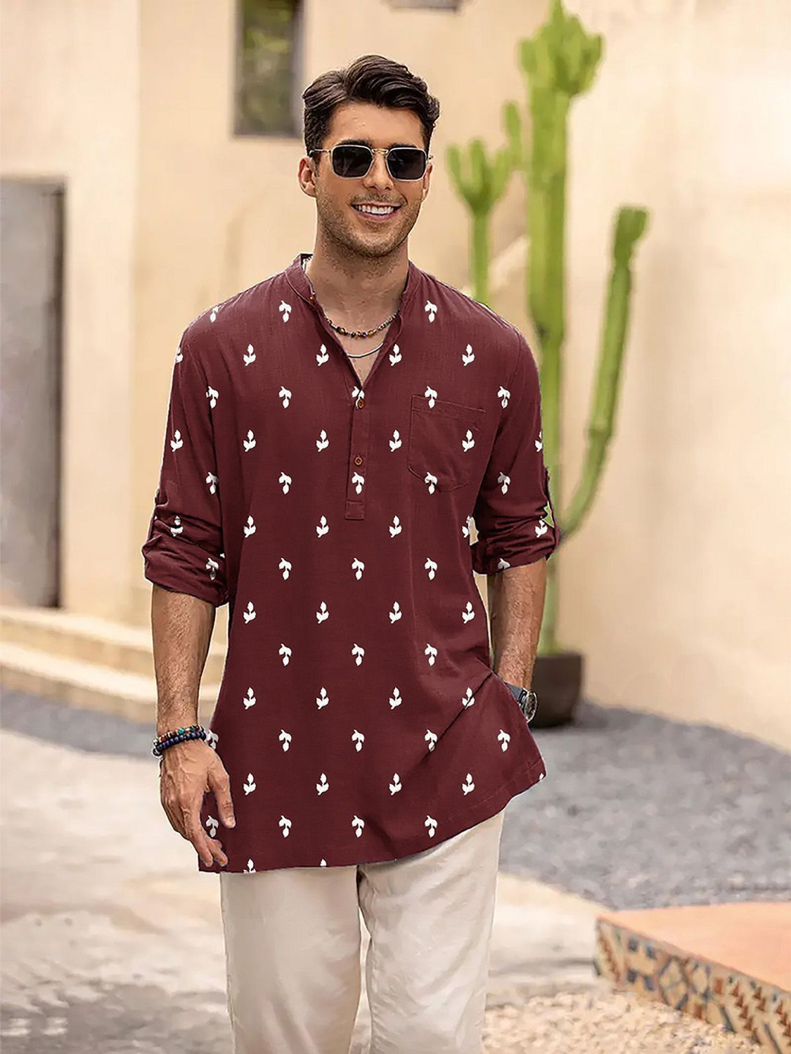 Image of ANOUK Men Abstract Straight Kurta