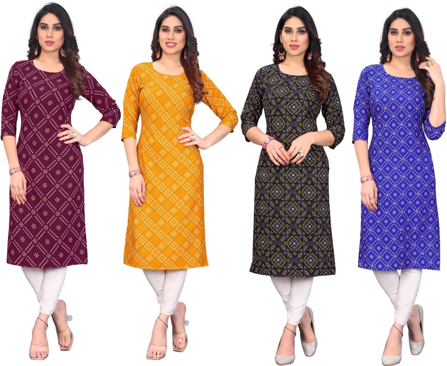 KETAKI FASHION Pack of 4 Women Printed Crepe Straight Kurta (Mult