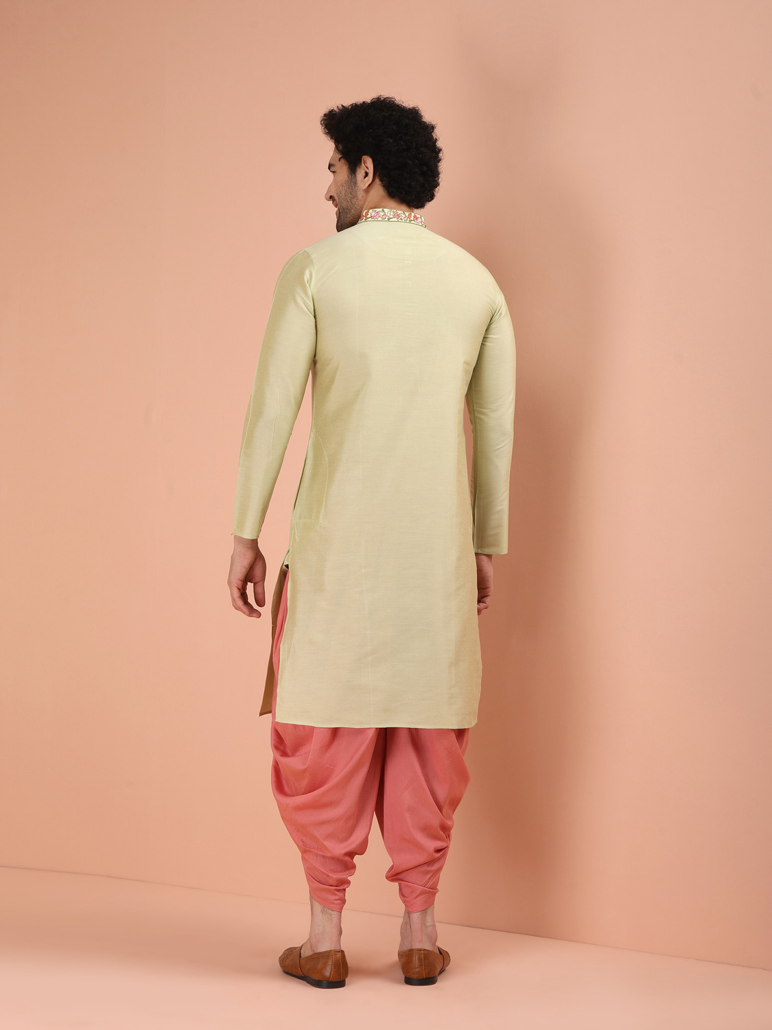 Image of Kisah Solid Silk Blend Straight Kurta for Men (Beige)