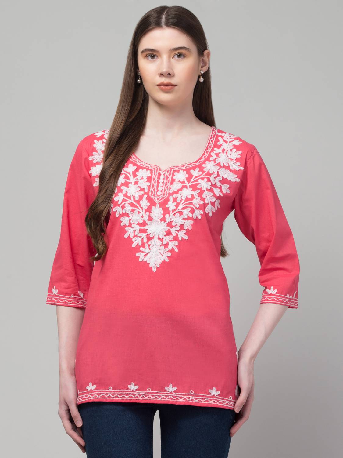 CROWN KING GARMENTS Women Embroidered Pure Cotton Straight Kurta