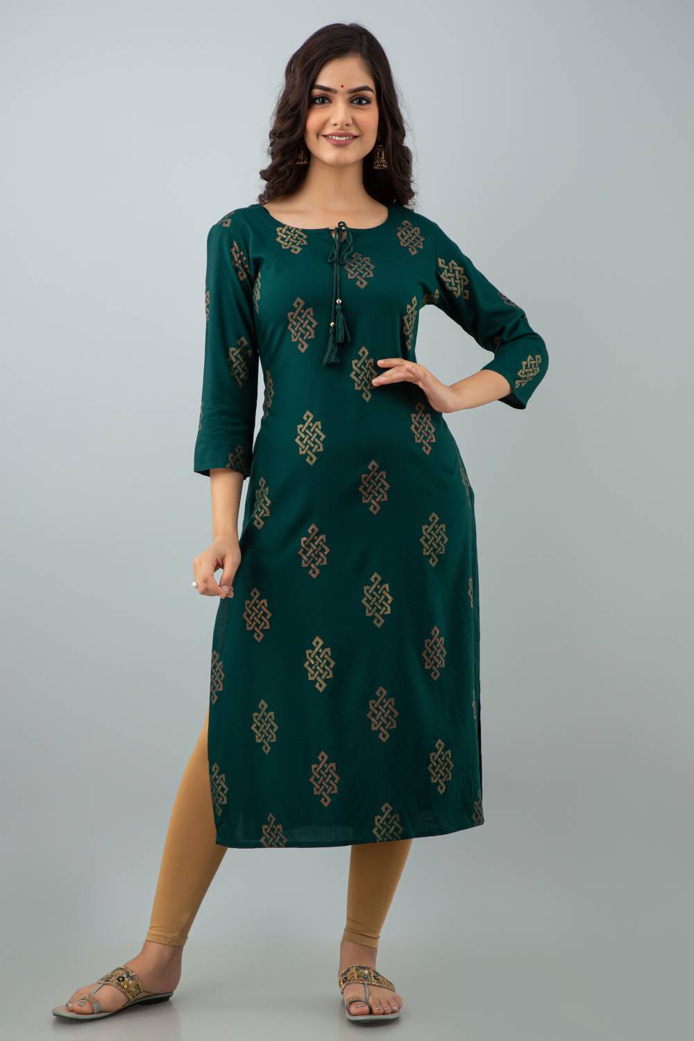 SR FAB Women Printed Viscose Rayon Straight Kurta (Green)