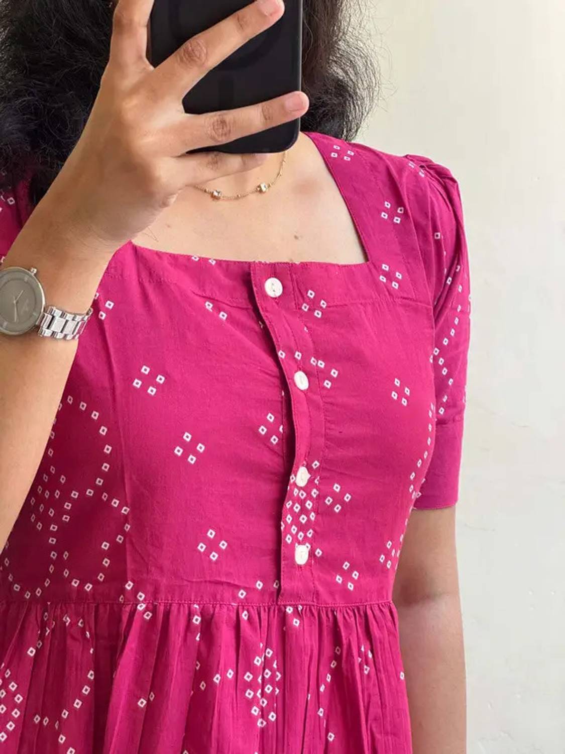 AJMERA Women Fit and Flare Pink Midi/Calf Length Dress