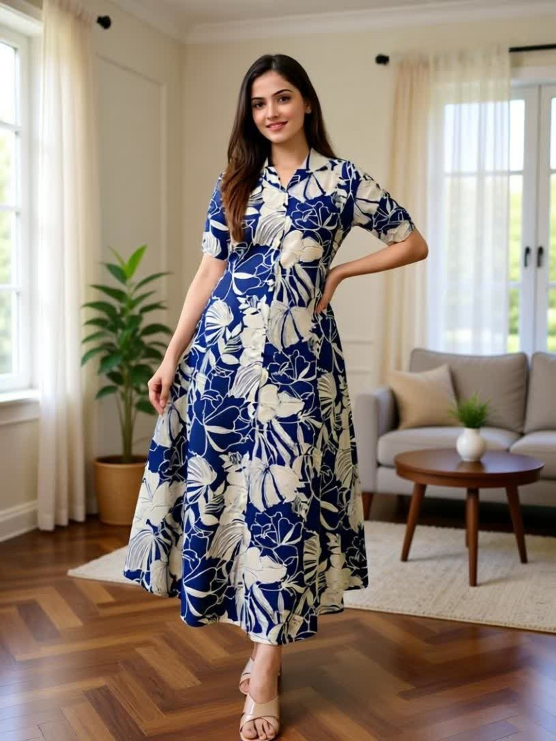 Image of Harivastra Women Floral Print, Printed A-line Kurta