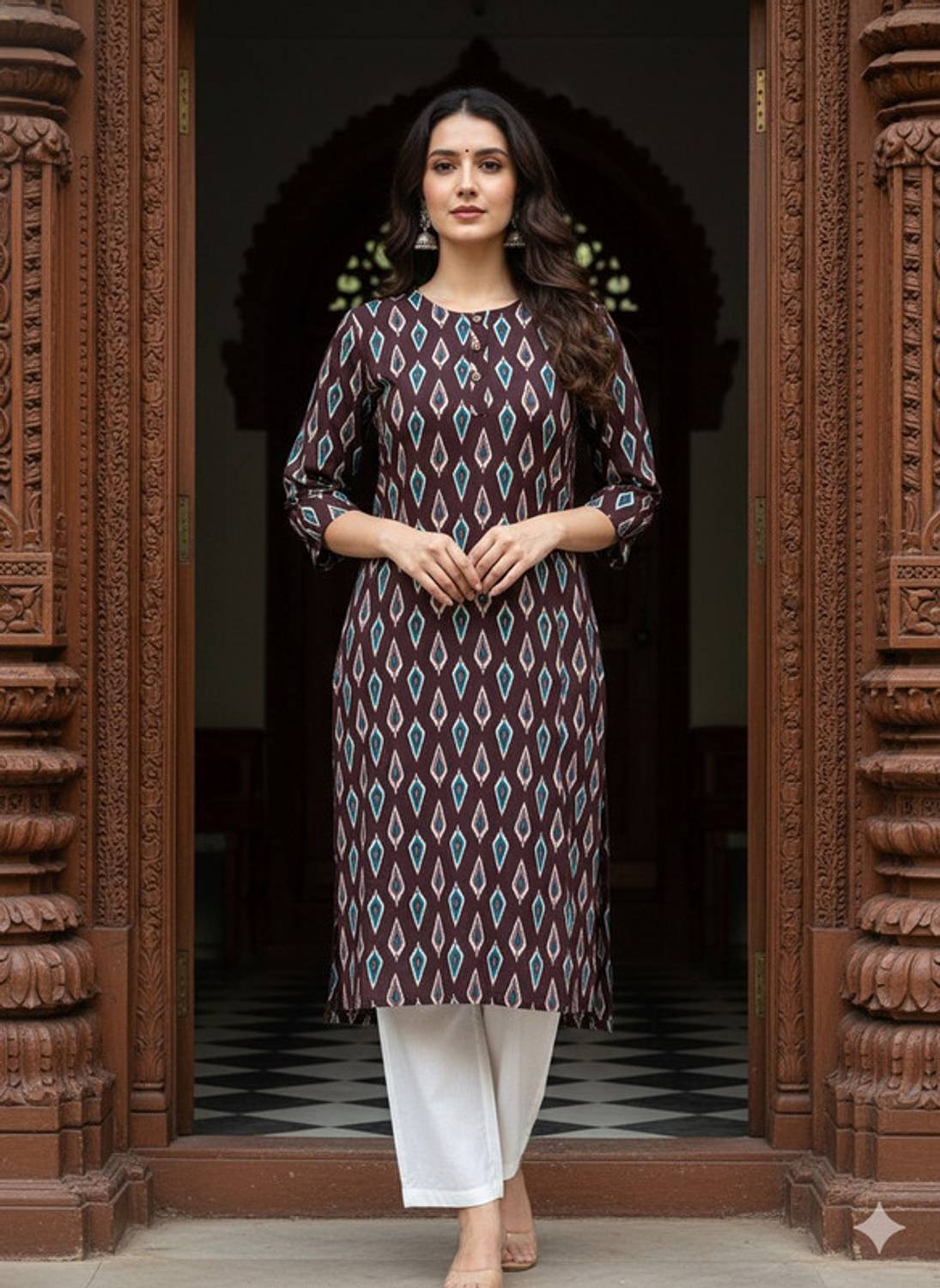 Saka Designs Women Printed Viscose Rayon Straight Kurta (Brown)
