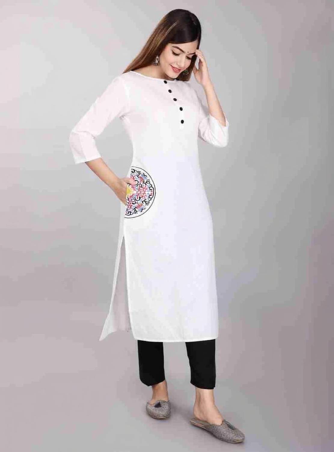 Badrika Women Solid, Printed Straight Kurta