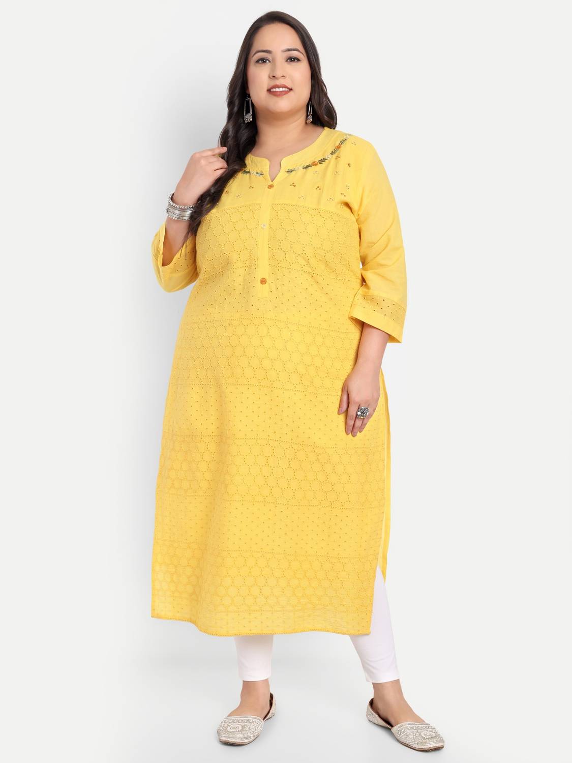 4U Fashion Women Chikan Embroidery Straight Kurta