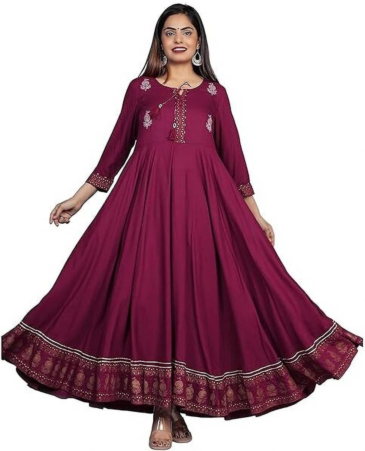 ShreeShyam Handicraft Women Embroidered Viscose Rayon Flared Kur