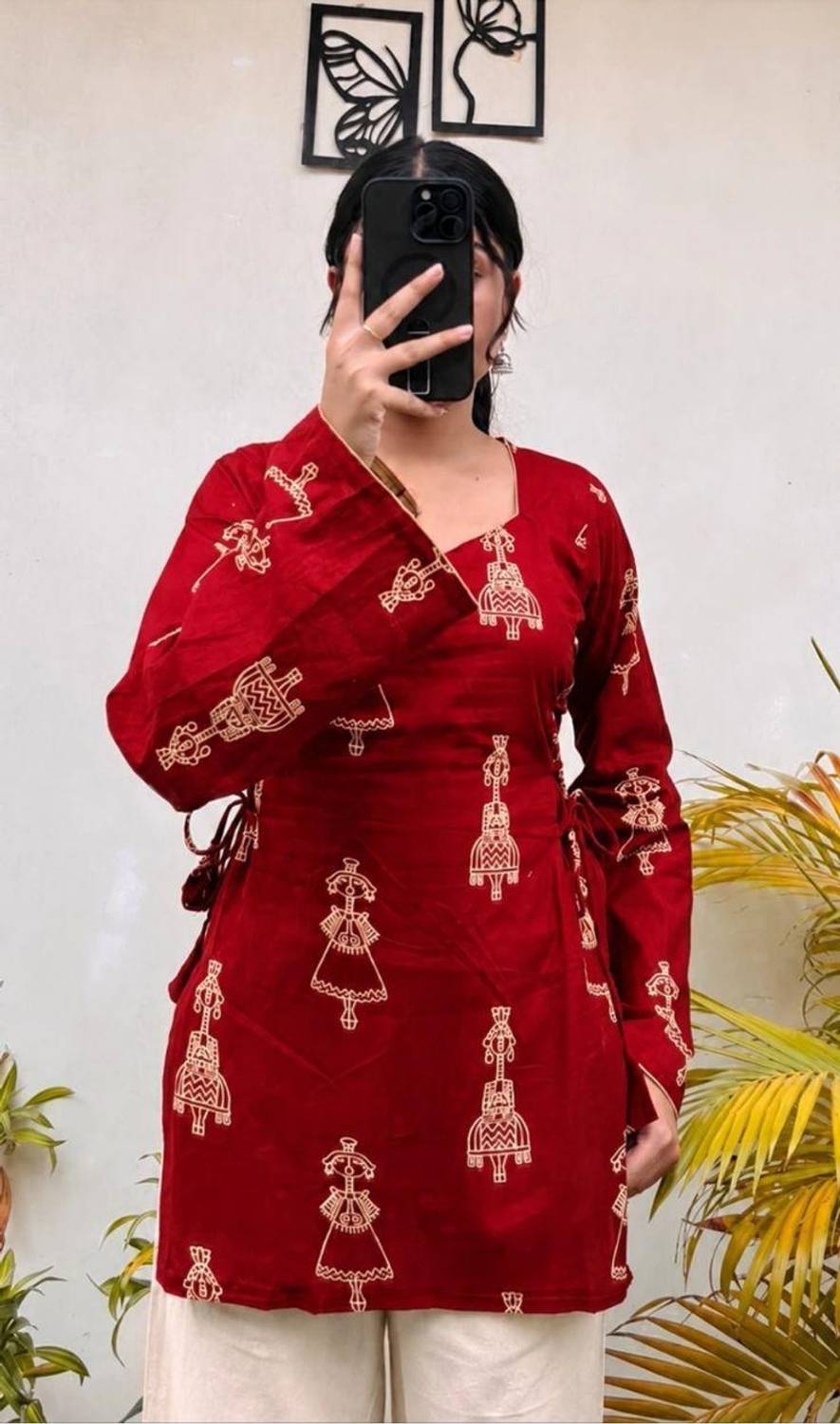 ZANVIRA Women Red Printed Straight Kurta - Image 1