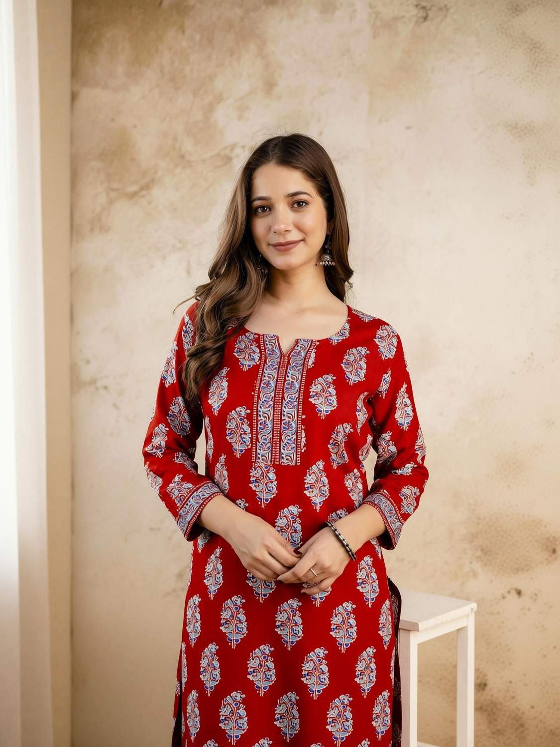 Image of Zaneta Women Floral Print Straight Kurta
