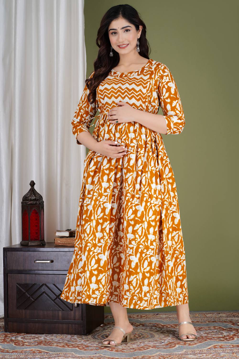 FASHION CLOUD Women Printed Pure Cotton Anarkali Kurta (Yellow)