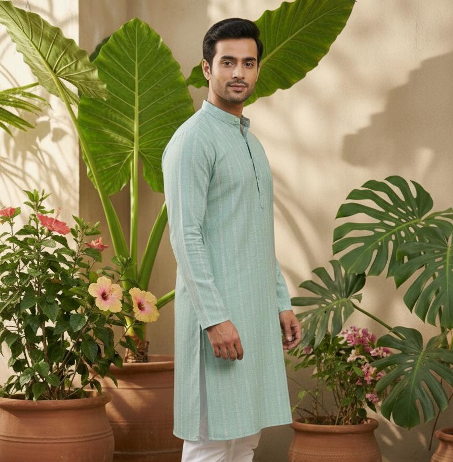 Image of NkLoomVeda Men Self Design Straight Kurta