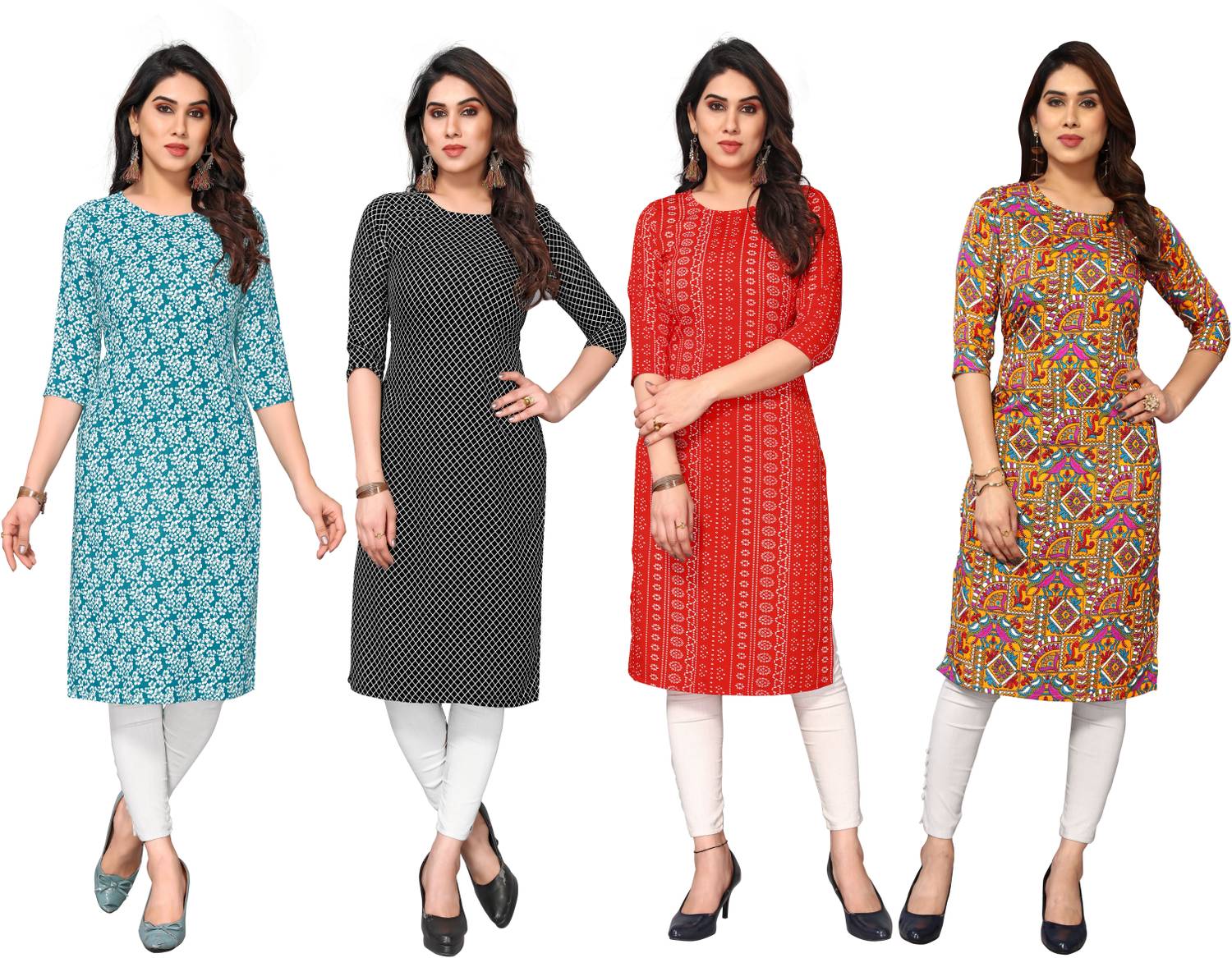 KETAKI FASHION Pack of 4 Women Printed Crepe Straight Kurta (Mult
