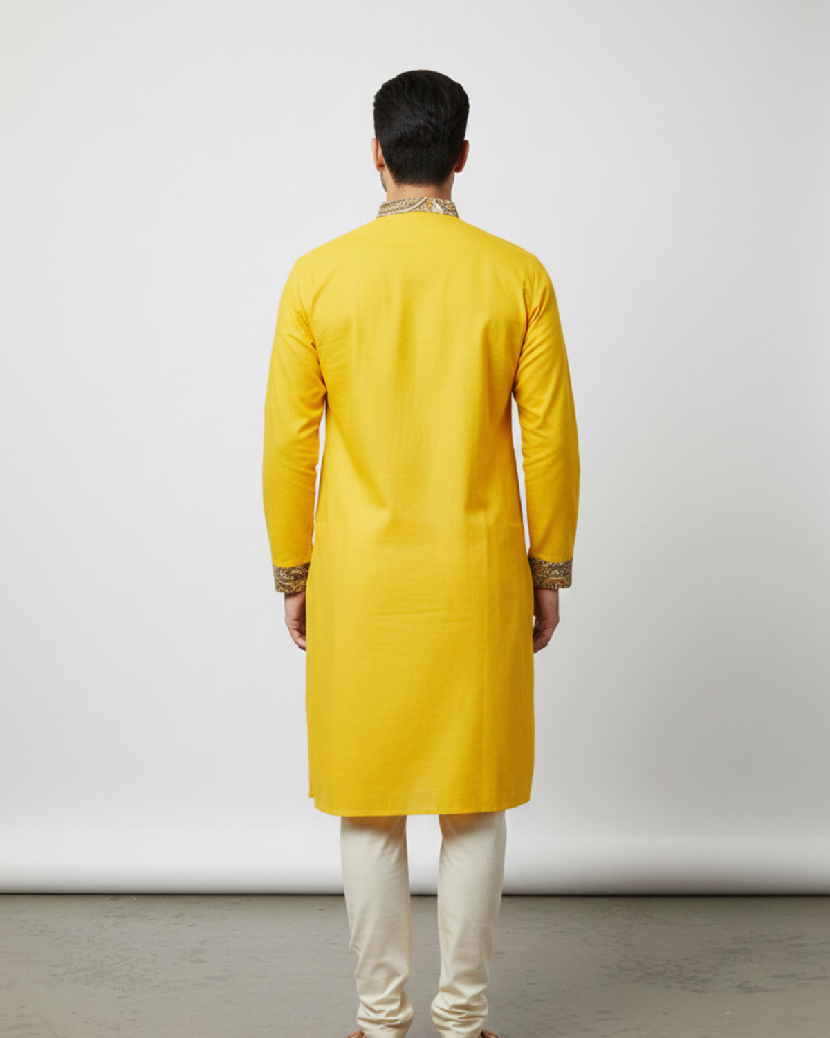 Image of GaurikDresses Printed Pure Cotton Straight Kurta for Men (Yellow)