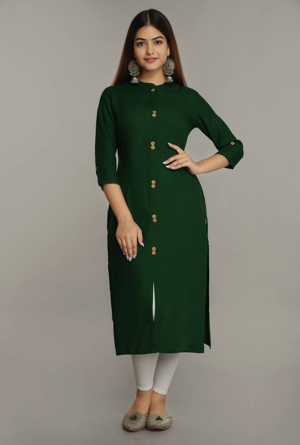 NEW4U Women Solid Viscose Rayon Straight Kurta (Dark Green)