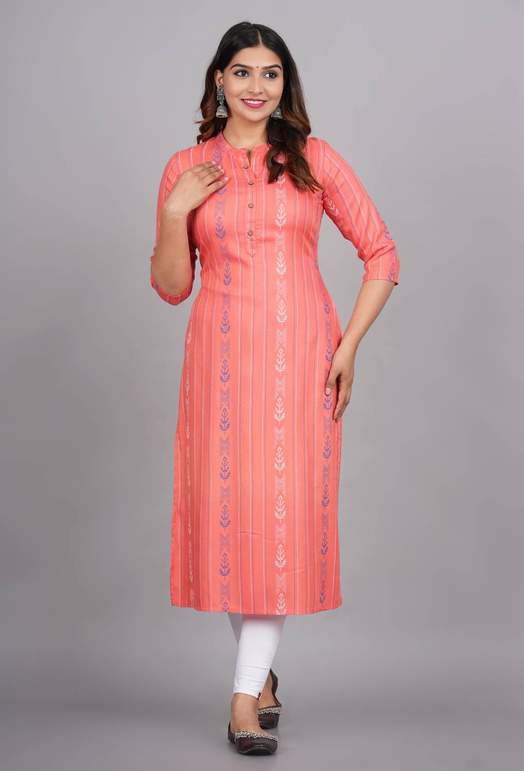 METAFAB Women Printed Viscose Rayon Straight Kurta (Dark Blue, Pi