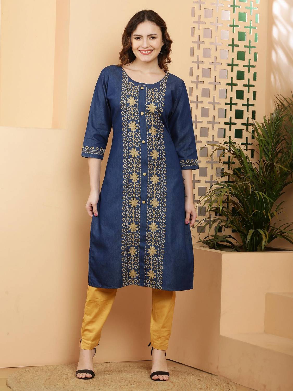 Shopbering Women Embroidered A-line Kurta
