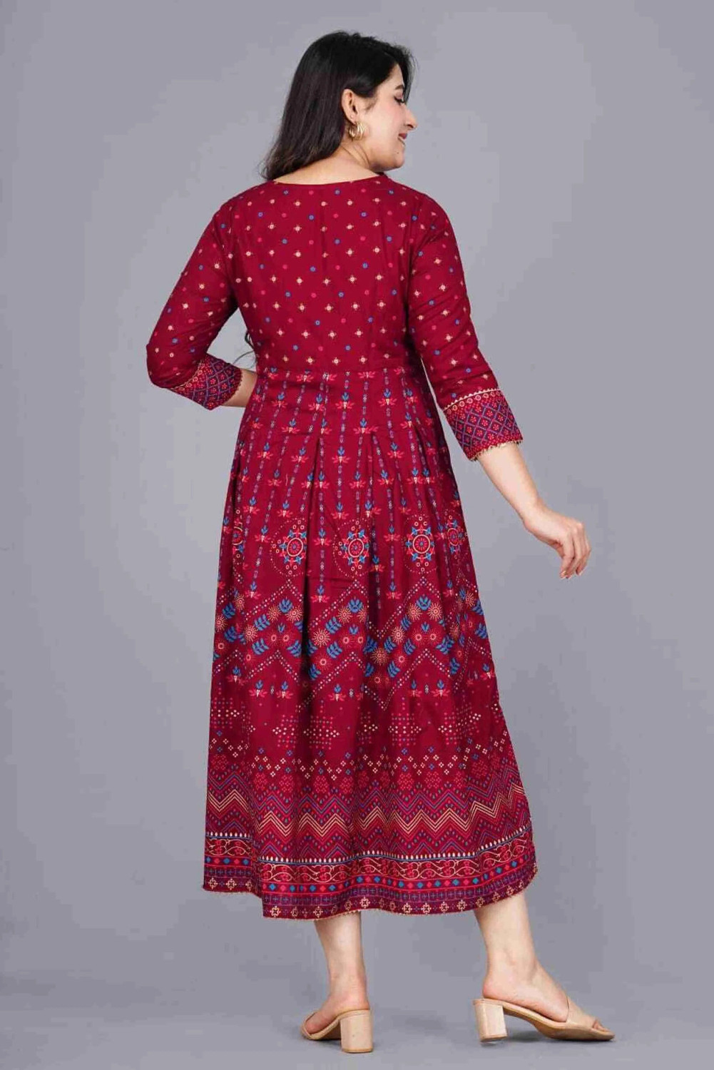 Image of GAZLA FASHION Printed Viscose Rayon Anarkali Kurta for Women (Maroon)