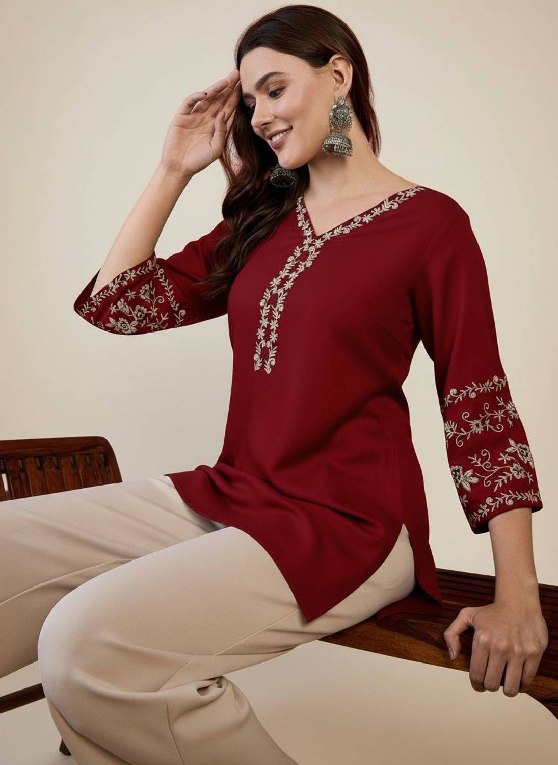 Mahira's Comfort Women Embroidered Cotton Rayon A-line Kurta (Mar