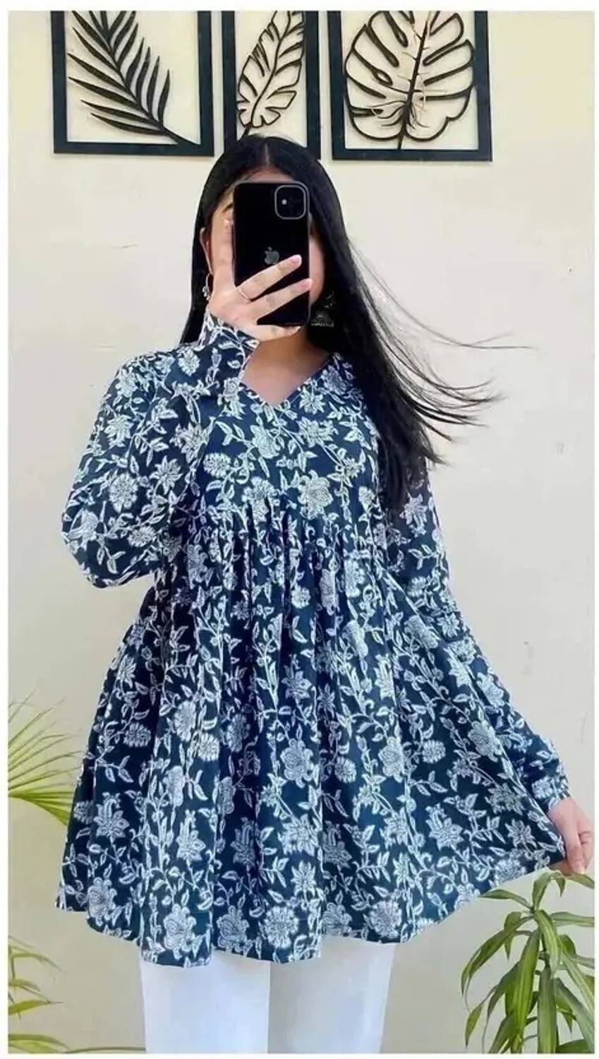 Vankar Women Floral Print, Printed Viscose Rayon Flared Kurta (Bl