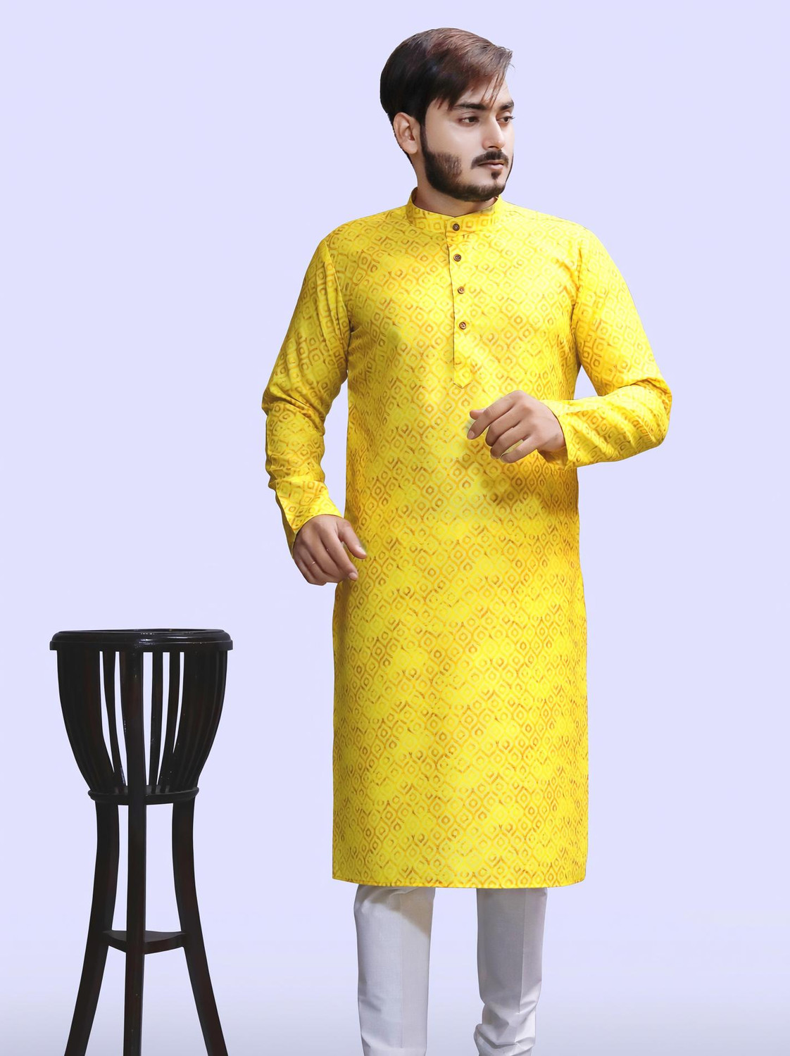 Image of Tibra Collection Men Floral Print Flared Kurta