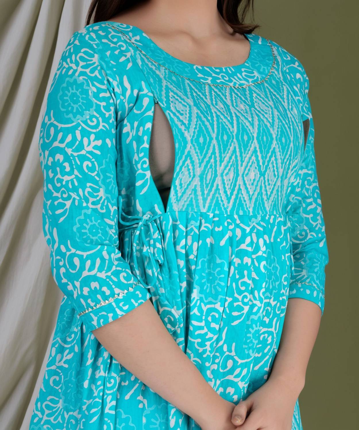 Fashion4Word Women Printed Pure Cotton Anarkali Kurta (Light Blue