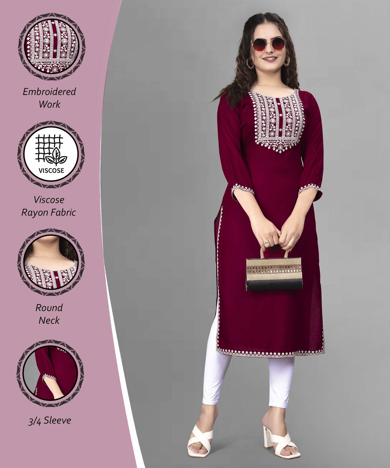 PATBRO Women Embroidered Viscose Rayon A-line Kurta (Multicolor)