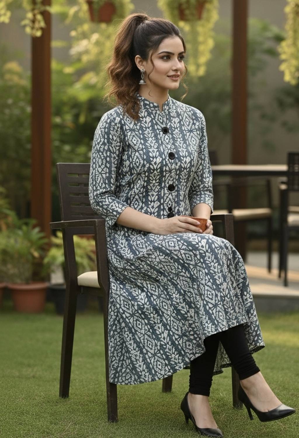 usagi Women Gray Printed A-line Kurta - Image 3
