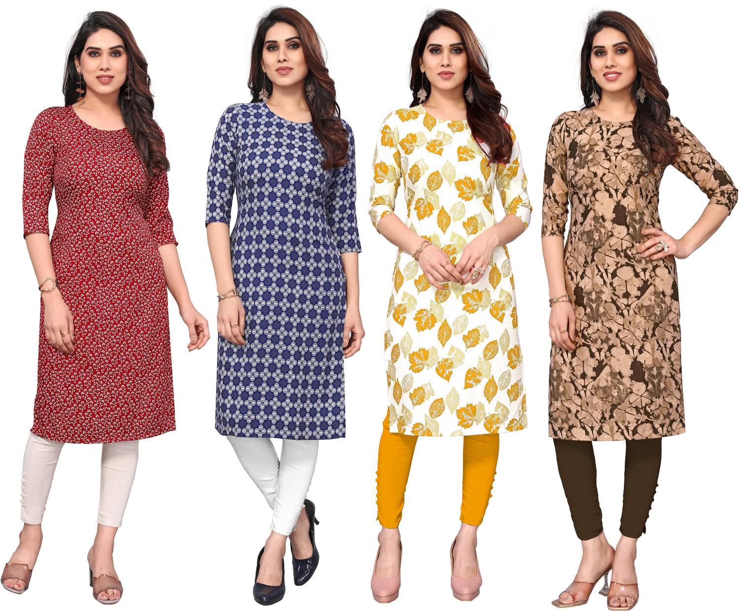 KETAKI FASHION Pack of 4 Women Printed Crepe Straight Kurta (Mult