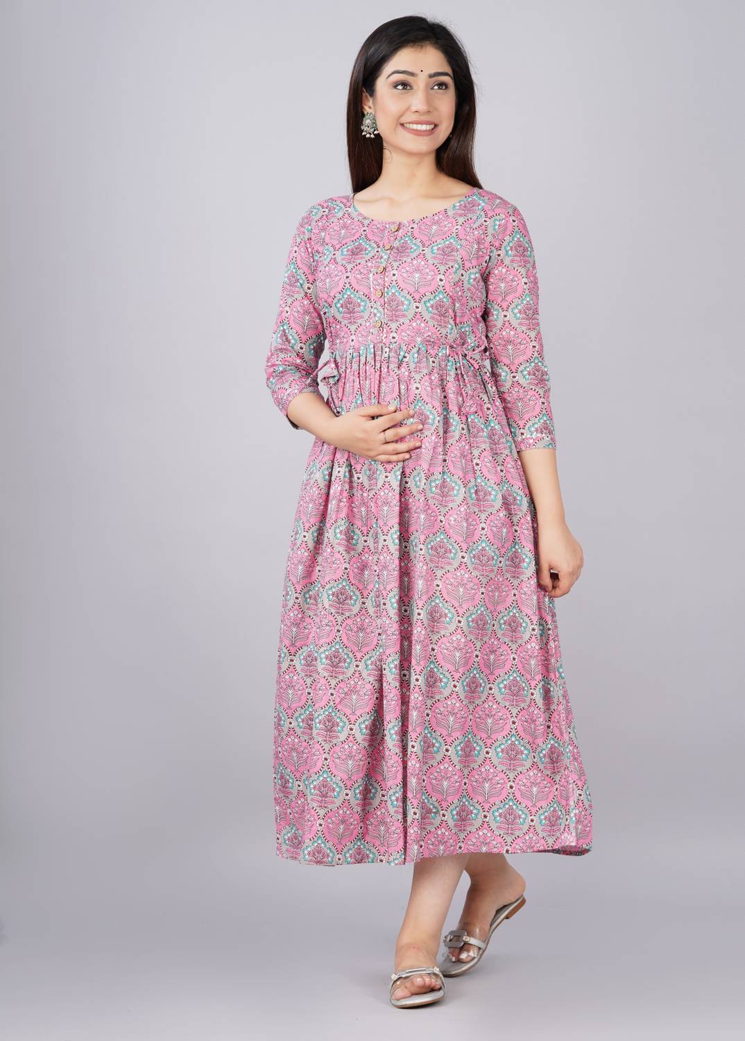 Tulsiram Women Printed Pure Cotton Anarkali Kurta (Pink)