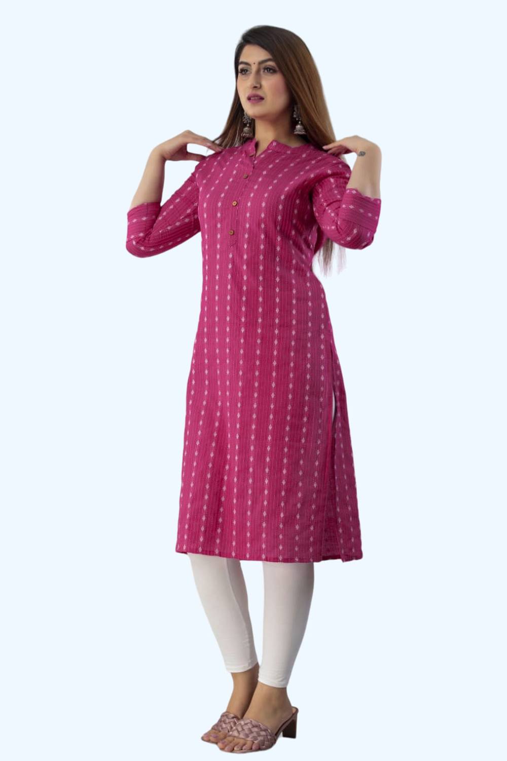 MANISH FASHION Women Printed Pure Cotton Straight Kurta (Pink)