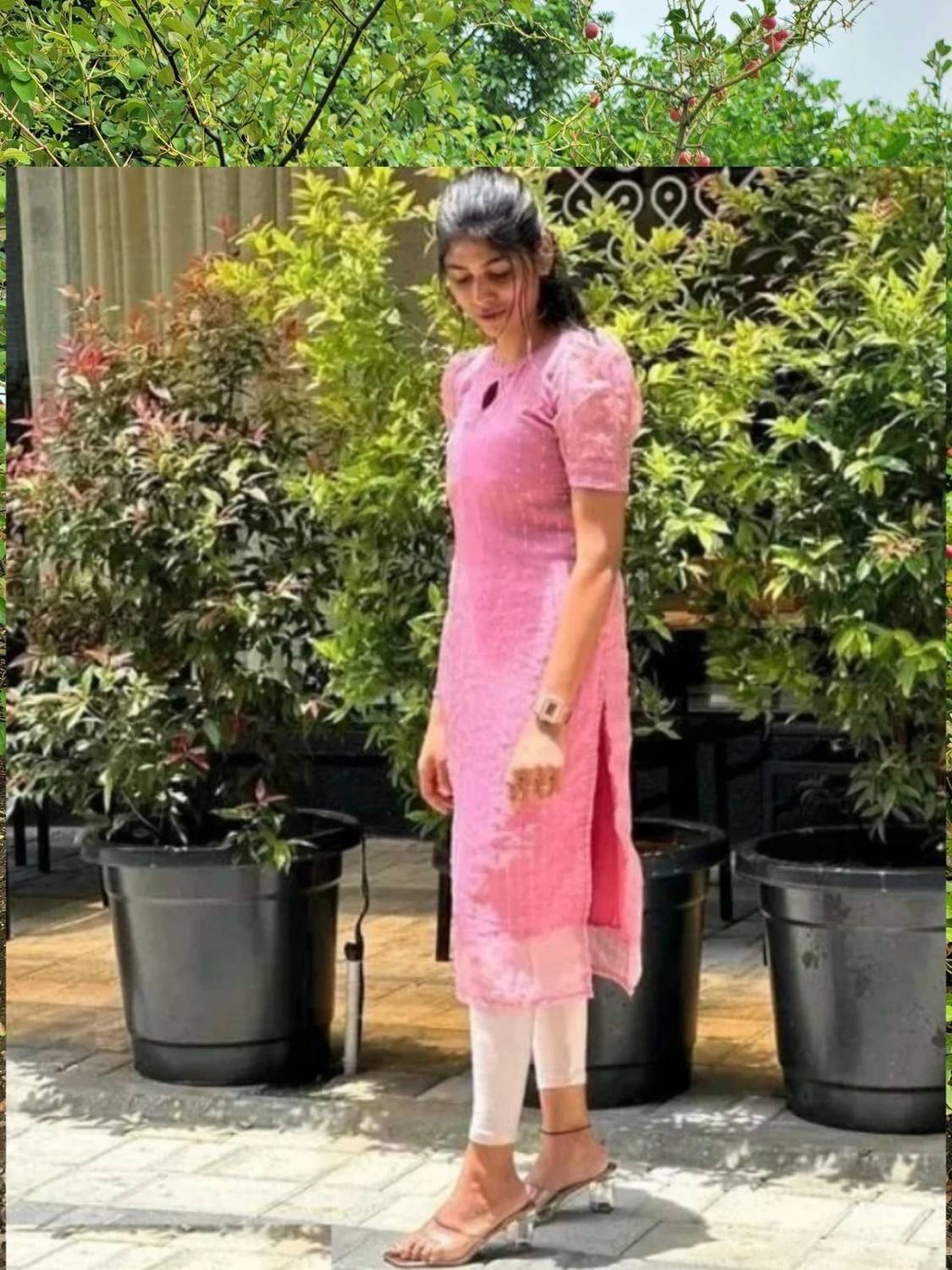 ak fashion mall Women Embellished Organza Flared Kurta (Pink)