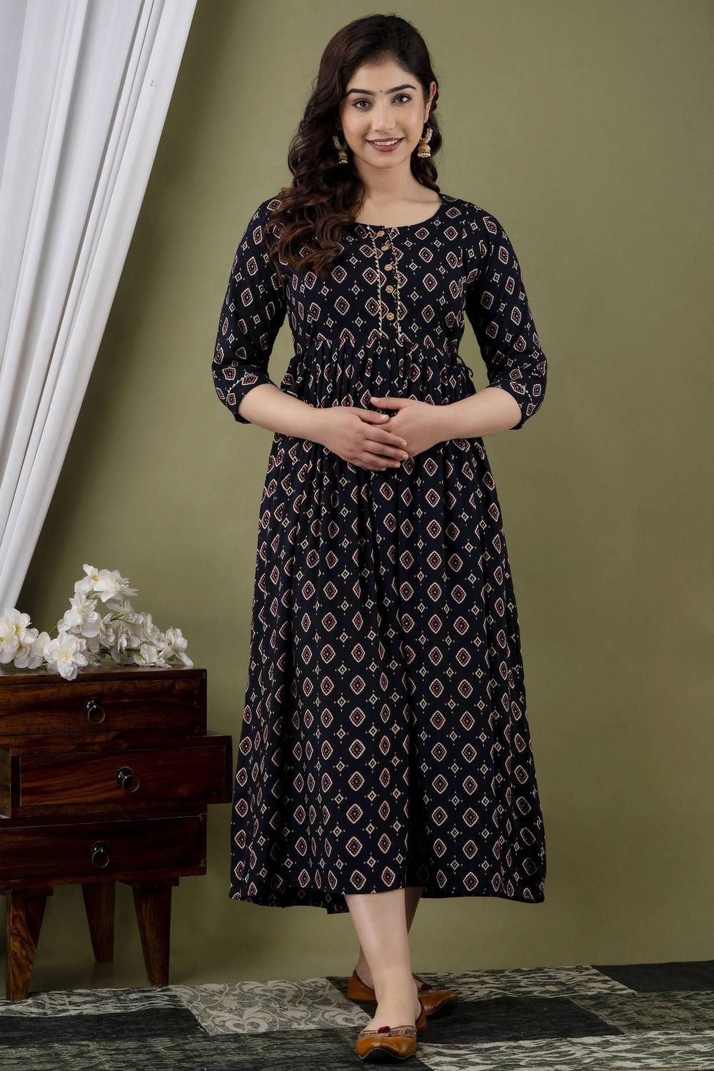 Madfury Women Printed Pure Cotton Anarkali Kurta (Multicolor)
