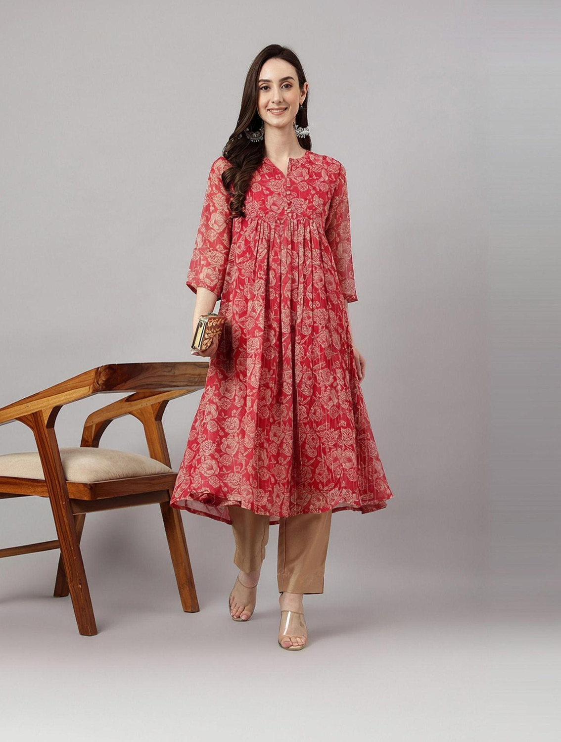 Janasya Women Floral Print Anarkali Kurta