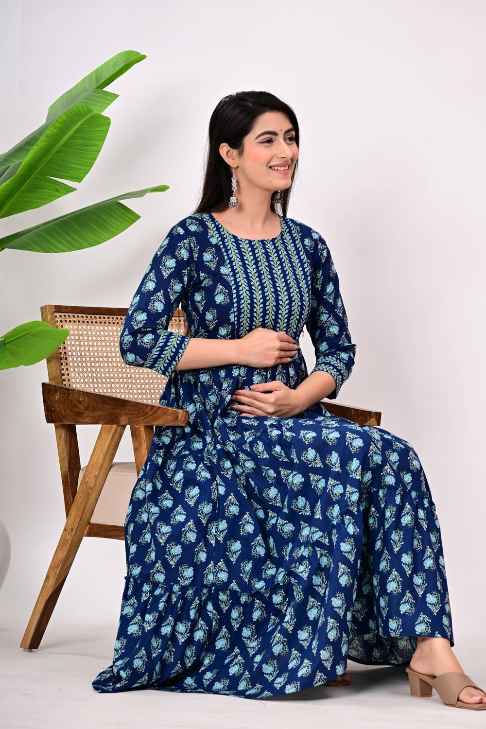 Most Women Printed Pure Cotton Flared Kurta (Blue)