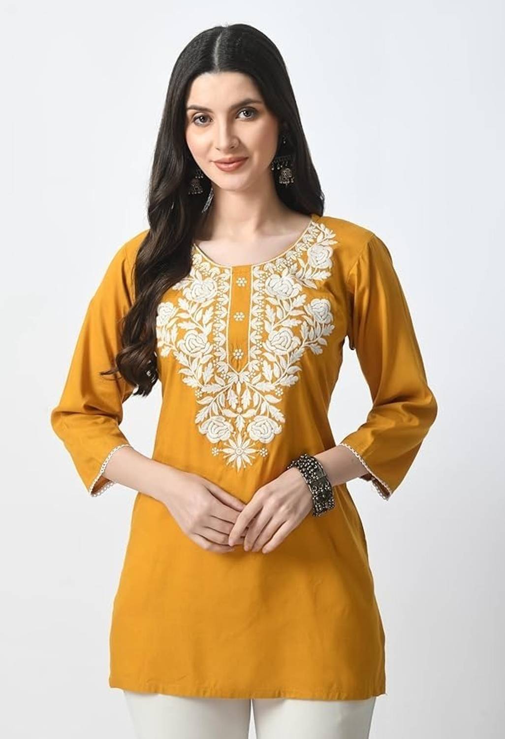 CROWN KING GARMENTS Women Embroidered Viscose Rayon Straight Kurt