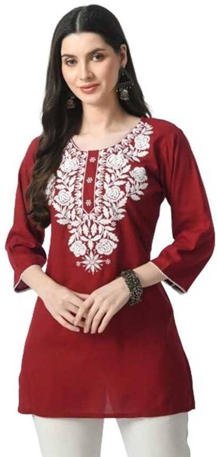 CROWN KING GARMENTS Women Embroidered Viscose Rayon Straight Kurt