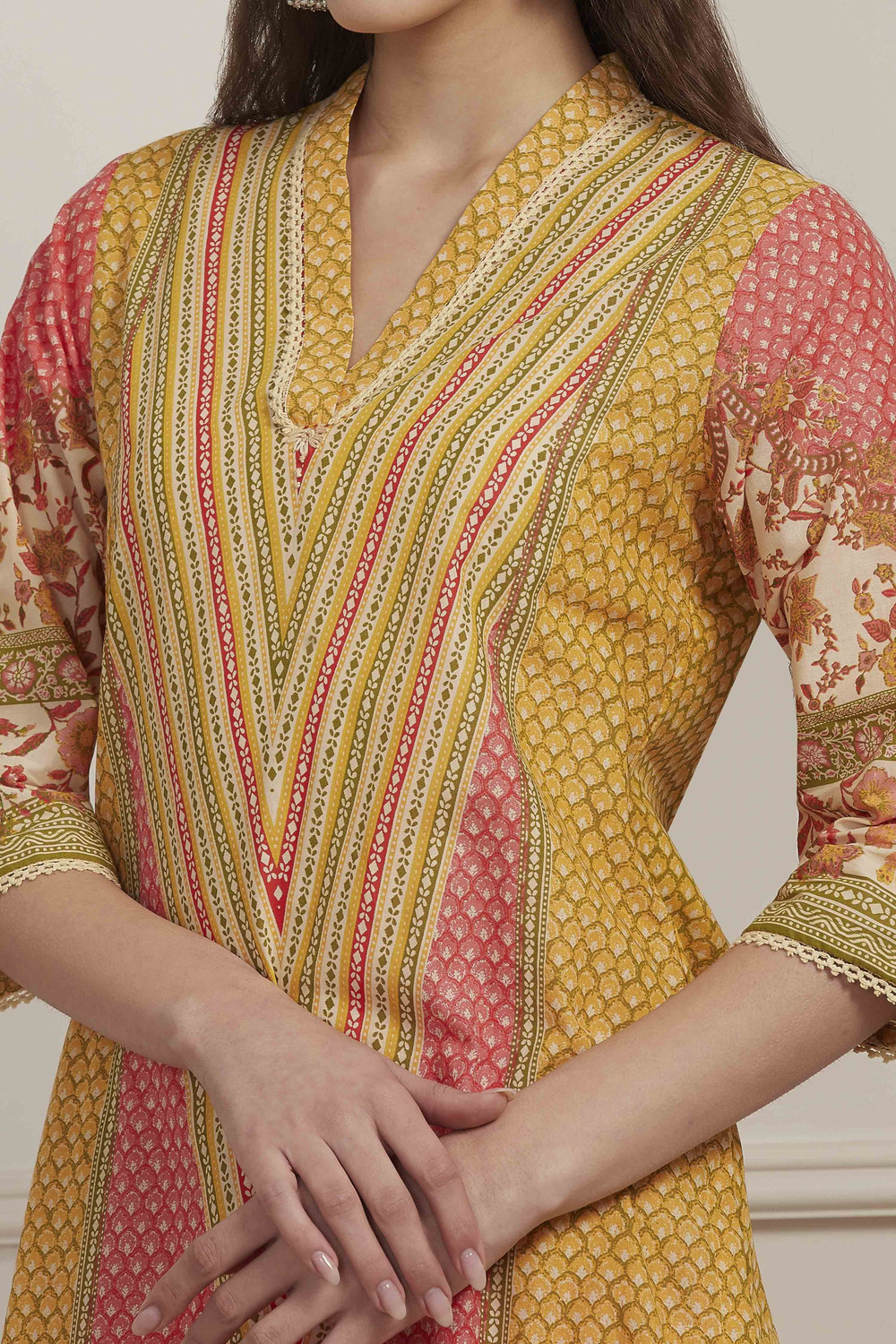 Image of BIBA Printed Pure Cotton Straight Kurta for Women (Yellow)