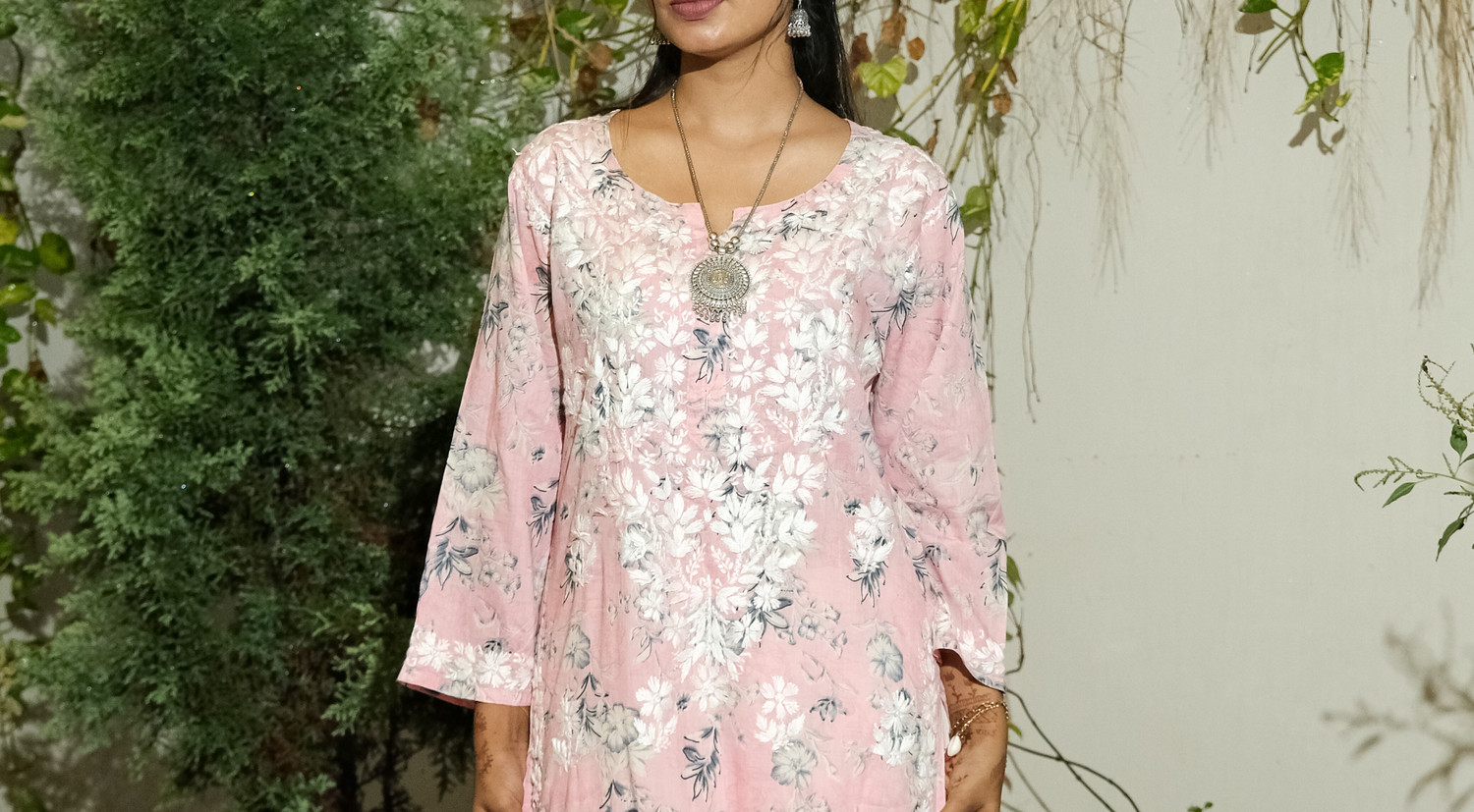 Image of Elegance Hub Women Floral Print, Embroidered Straight Kurta
