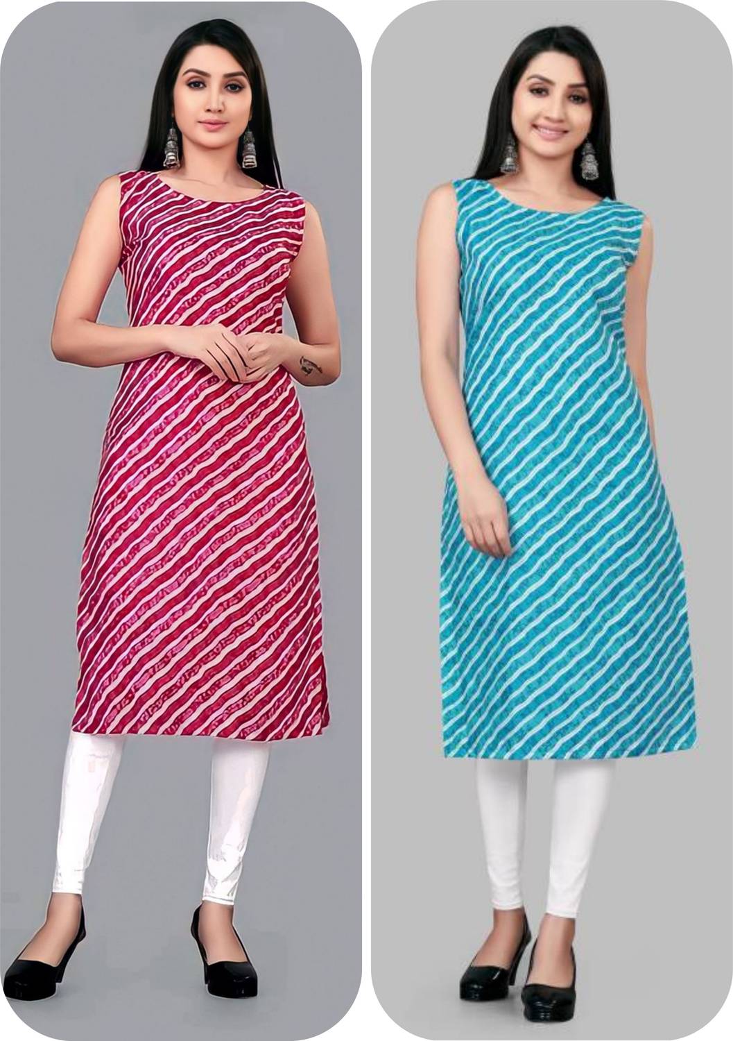 V And V Shop Pack of 2 Women Printed Crepe Straight Kurta (Multic